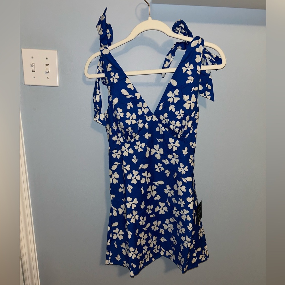 NWT! Lulus Bright Affection Cobalt Blue Floral Tie-Strap Mini Dress (Size XS) - Picture 6 of 9